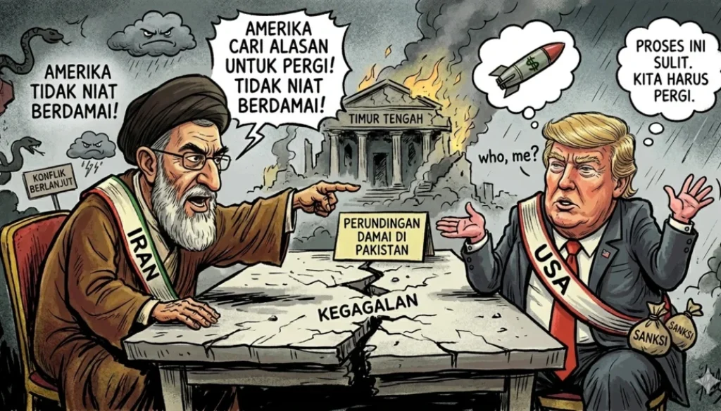 Perundingan Iran-AS di Pakistan gagal capai kesepakatan, sengketa Selat Hormuz dan isu nuklir jadi hambatan utama negosiasi.