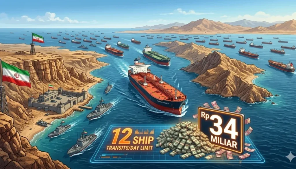 Iran berencana membatasi pelayaran di Selat Hormuz hanya 12 kapal per hari dan mengenakan biaya tinggi, di tengah ketegangan pada jalur energi global.