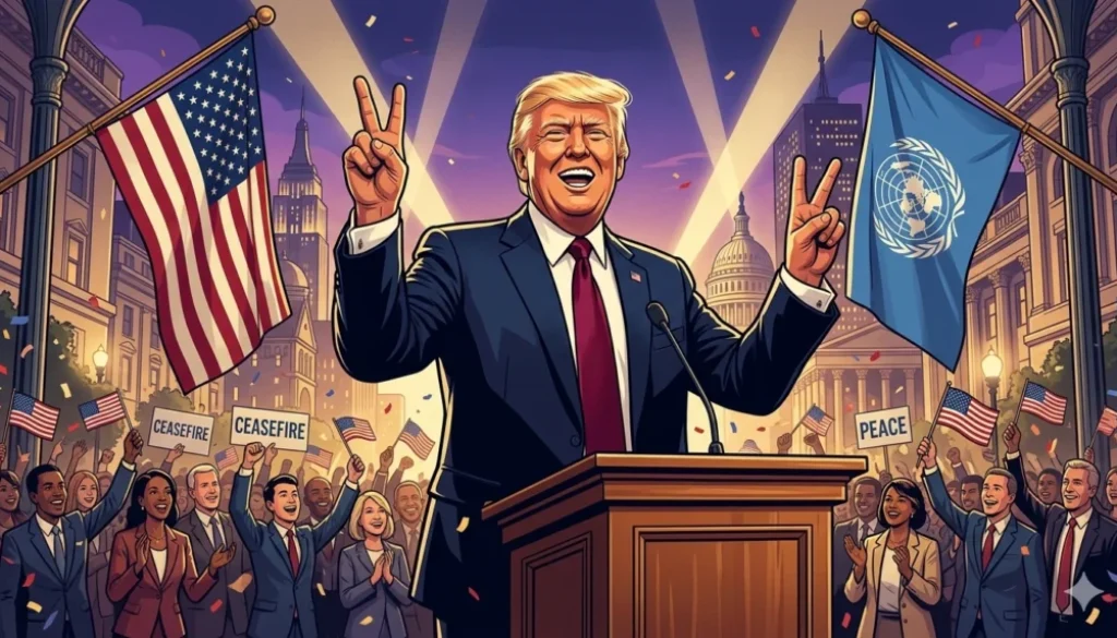 Presiden AS Donald Trump mengklaim kemenangan diplomatik setelah Iran menyetujui gencatan senjata bersyarat. Iran menilai sebagai tanda kegagalan militer AS.