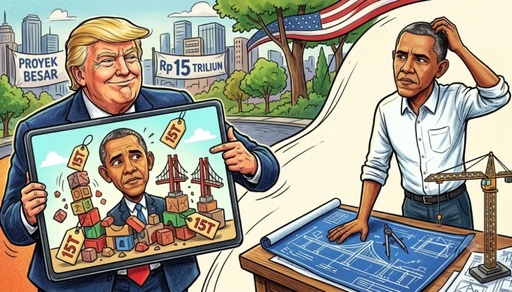 Presiden AS Donald Trump menyindir Eks Presiden Barack Obama dengan membagikan gambar AI terkait Pusat Kepresidenan yang terbengkalai menjelang peresmiannya.