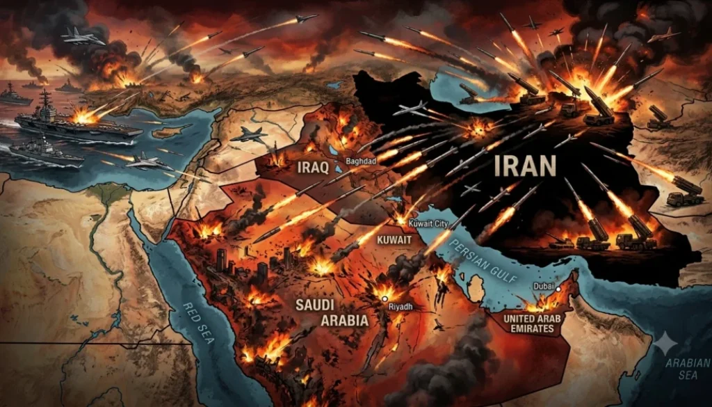 Iran melancarkan serangan ke Kuwait, Qatar, Bahrain, dan Yordania sebagai balasan atas operasi militer Amerika Serikat yang menargetkan puluhan titik di Iran.