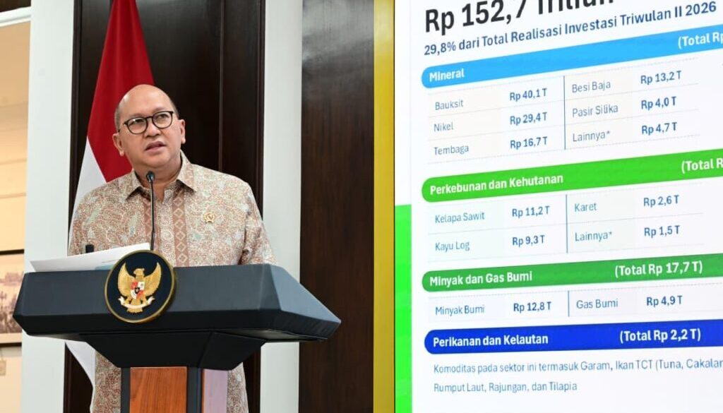 Rosan melaporkan investasi RI semester I 2026 mencapai Rp1.010,6 triliun atau 49,5% target tahunan, dengan serapan tenaga kerja hampir 1,45 juta orang.