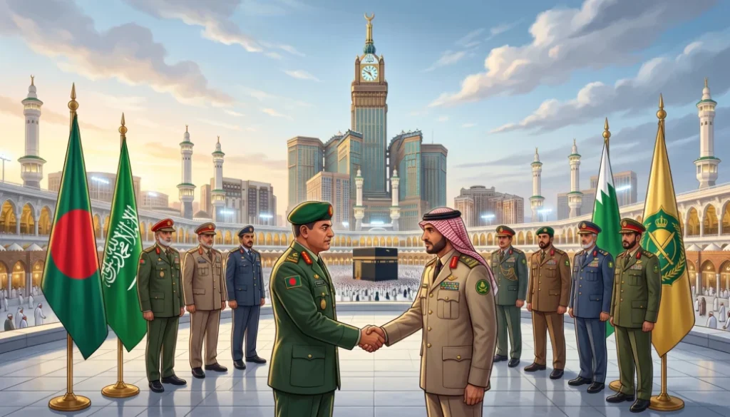 Bangladesh mempertimbangkan bergabung dengan Pakta Pertahanan Makkah yang dibentuk Arab Saudi, Turki, dan Pakistan dengan mekanisme pertahanan bersama.
